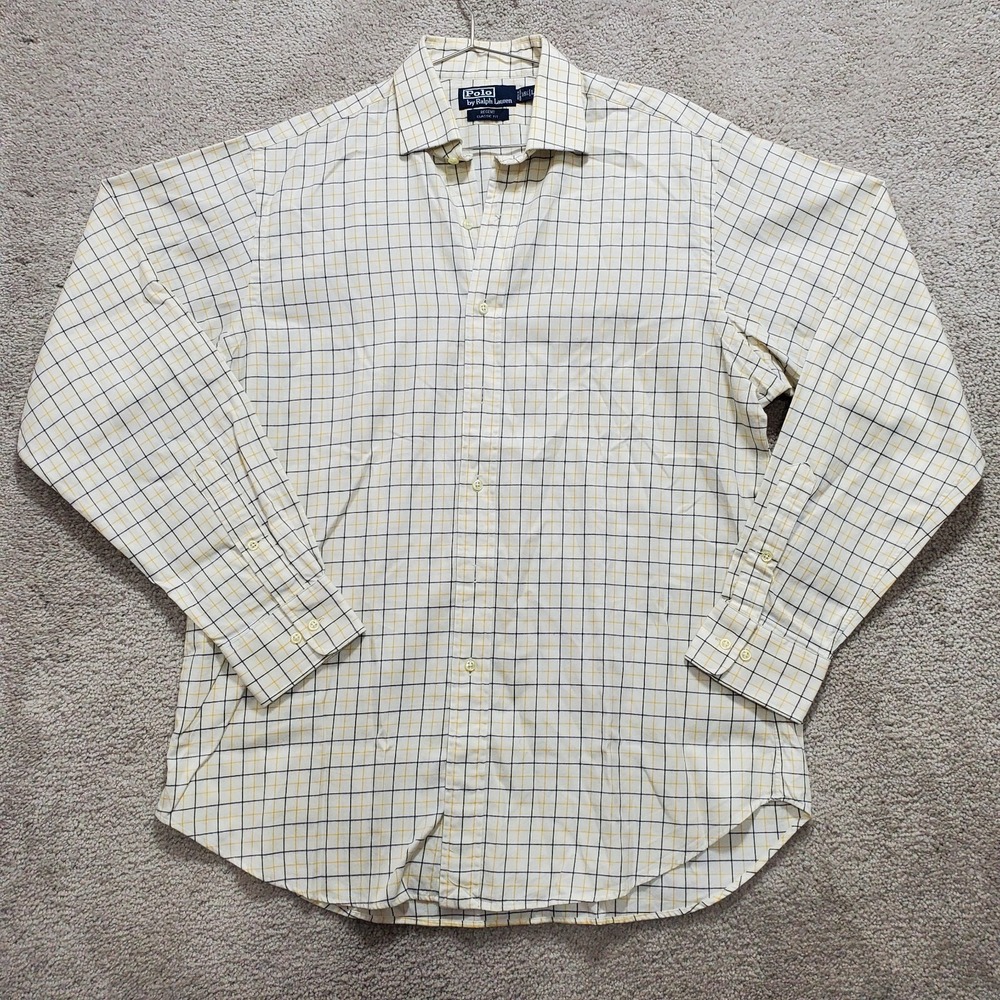 Polo Ralph Lauren Casual Shirt Men's L White Yellow Blue Plaid Button-Up Regent